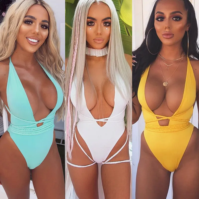 

GLANE Womens One-Piece Swimsuit Bandage Sexy Lady Bikini Push-up Padded Bra Bathing Swimwear Hot Summer Beach Biquini Suit