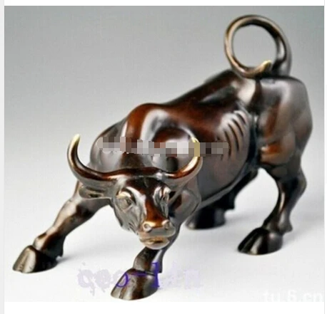 

Copper Brass CHINESE crafts decor ation Asian Asian Big Wall Street copper Fierce Bull/OX Statue,Home decoration 8inch