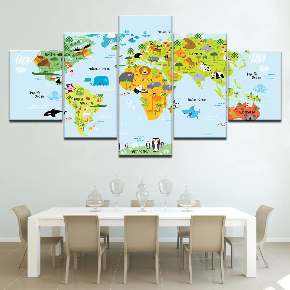 Карта мира 5 шт. детские обои современный модульный художественный плакат на