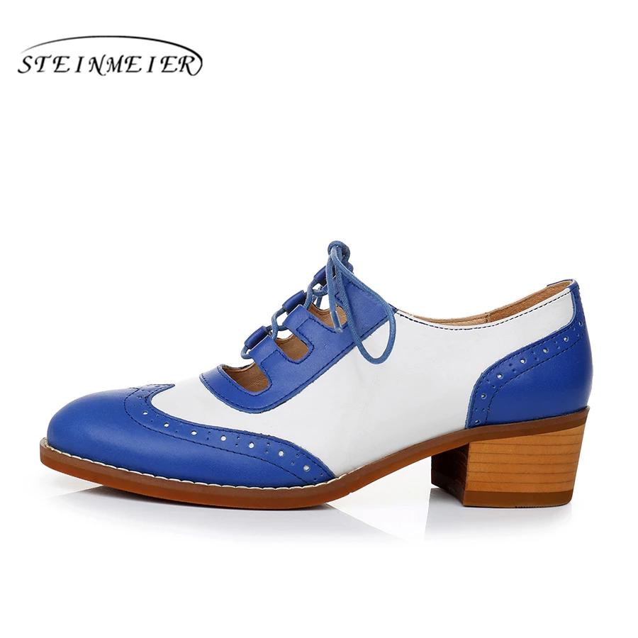 Genuine sheepskin leather brogues lady yinzo designer vintage Pumps shoes handmade oxford for women black red blue 2020 | Обувь