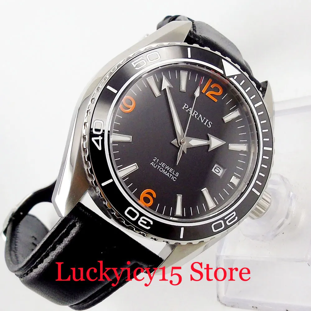 

PARNIS Luxury 45mm Black Dial Auto Date Self Winding Men's Watch Sapphire Glass