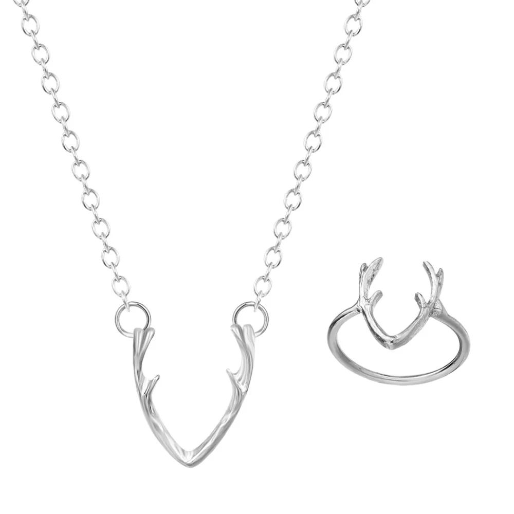 QIAMNI Animal Deer Rings for Women Arrow Antler Midi Knuckle Cute Jewelry Sets Lovely Girls Christmas Gift Necklace | Украшения и
