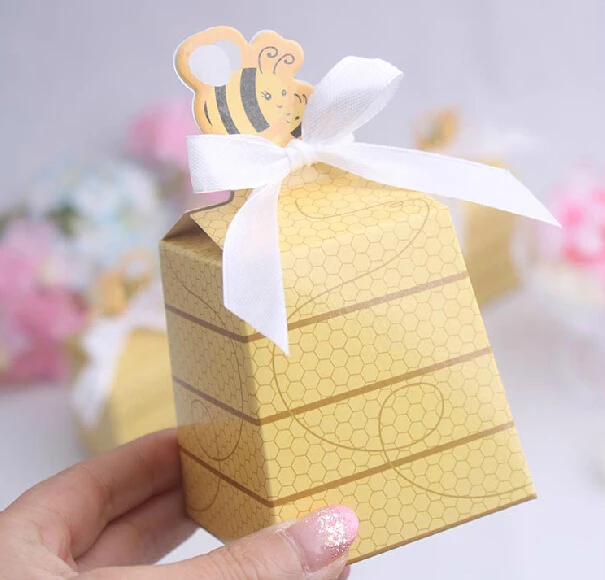 100pcs Cute Creative Cartoon Bee Candy Boxes Baby Birth Shower Birthday Party Favor Supplies Gift Box | Дом и сад