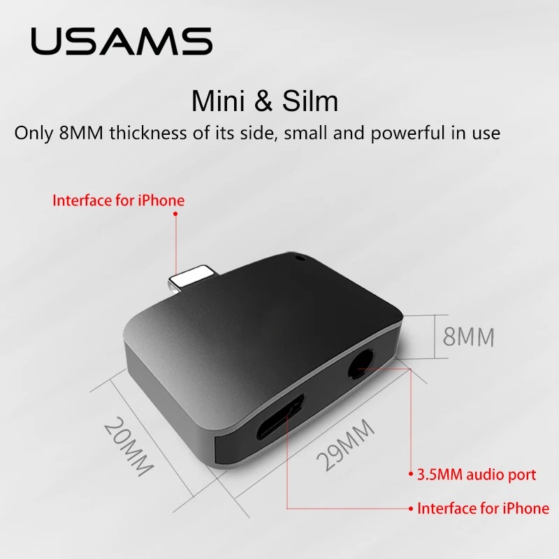 USAMS аудио адаптер для iPhone 7 plus OTG Аудио кабель 3 5 мм порт двухпортовый iphon