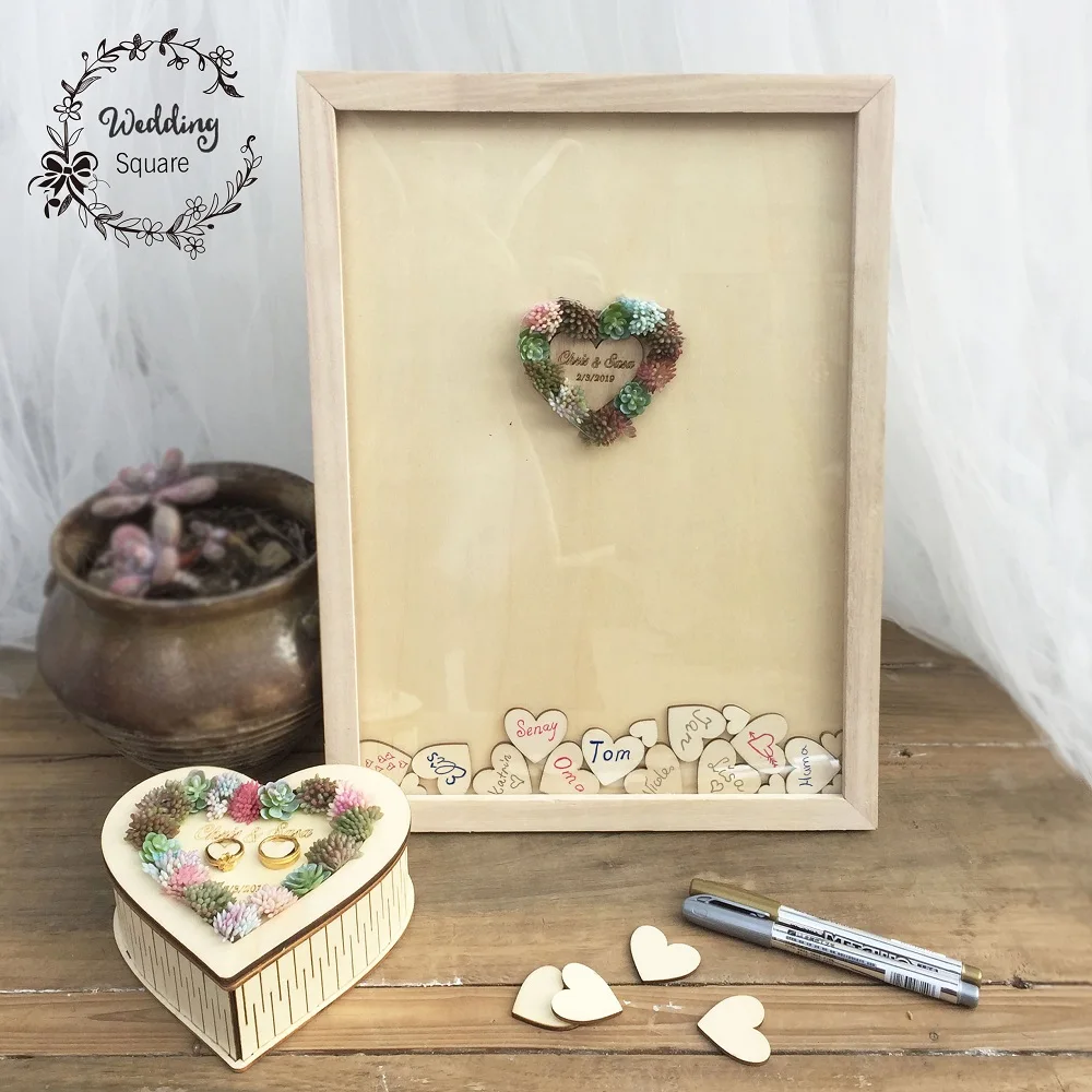 Wedding drop box Succulent Cactus Wrcath Personalised Guest book Frame Sign Book decoration wooden | Дом и сад