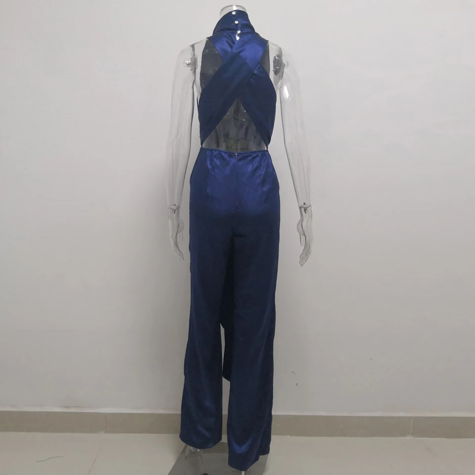 Женский офисный комбинезон JillPeri элегантный темно-синий с широкими штанинами