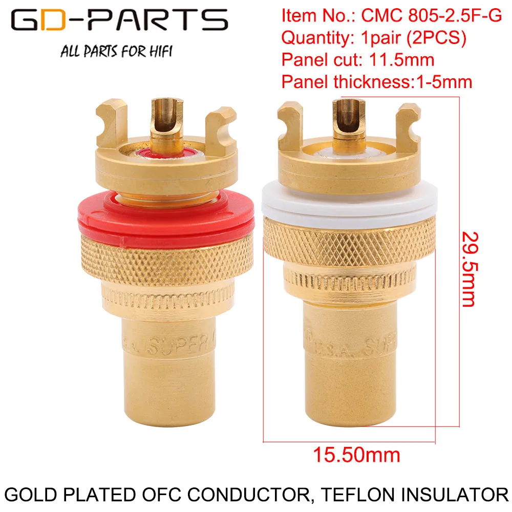 CMC-805-2.5F-G-1PAIR CMC 805-2.5F-G 805-2,5-AG латунный Женский RCA разъем для Hifi аудио усилитель видео ТВ CD Панель Крепление золото посеребренное GD-PARTS - Цвет: CMC-805-2.5F-G-1PAIR