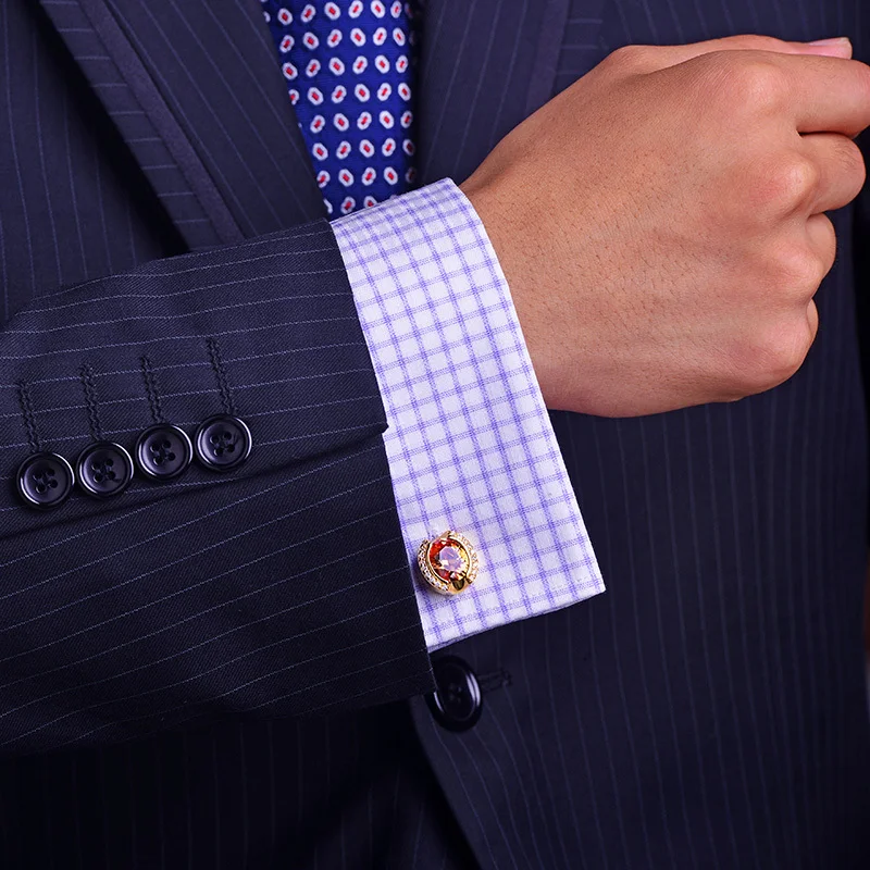 Мужские Запонки с кристаллами KFLK роскошные золотистые запонки на пуговицах