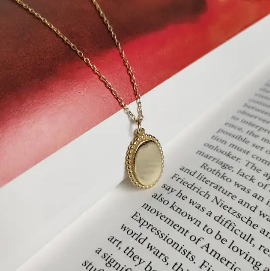 oval 1 шт. Аутентичное серебро 925 пробы золотые глянцевые овальные/квадратные с бусинами Partten изящное подвесное ожерелье ювелирные изделия женские TLx389 - Цвет камня: oval