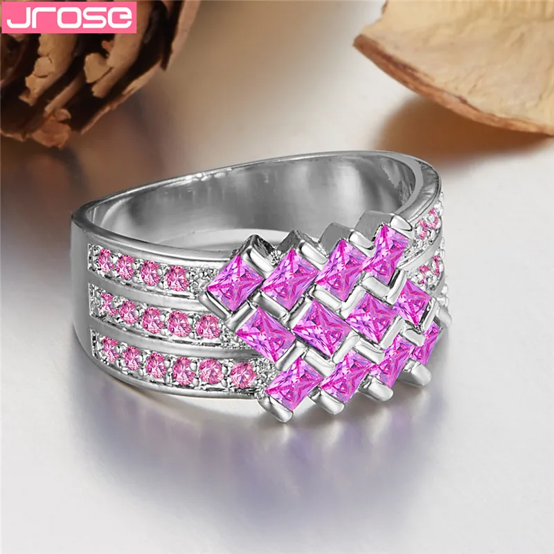 JROSE Новинка 2019 широкие волнистые кольца для женщин розовый кубический цирконий