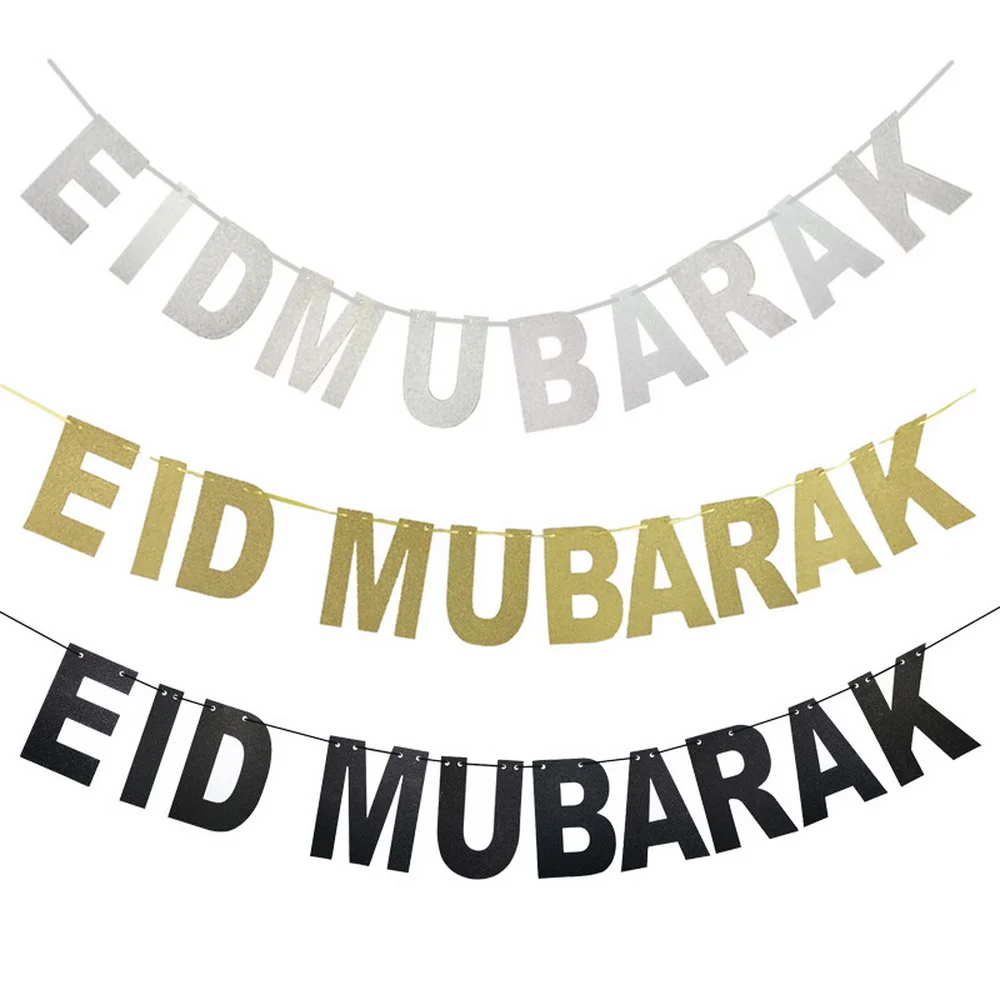 Золотой баннер с блестками бантиком Соединенные золотые блестки EID Mubarak Рамадан