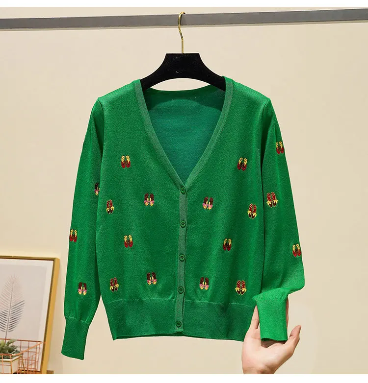 Baharcelin Embroidery cat Sweater jacket Women Cardigan Knitted Coat Jumper Crochet Casual V-Neck Woman Cardigans Tops |