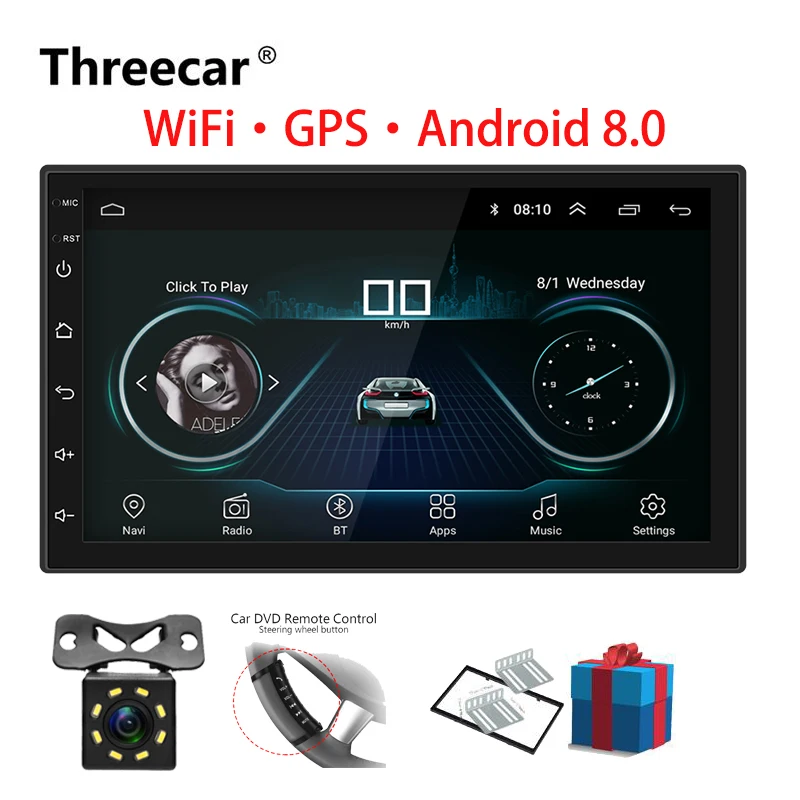 2 Din автомагнитола Android 8,0 универсальный GPS навигация Bluetooth Сенсорный экран Wifi автомобильный аудио стерео FM USB автомобильный мультимедийный MP5