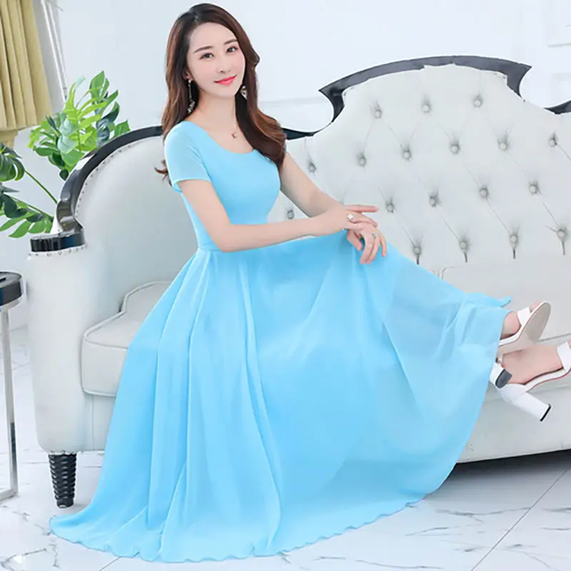 Повседневное шифоновое платье для женщин Vestido летнее тонкое длинное с высокой