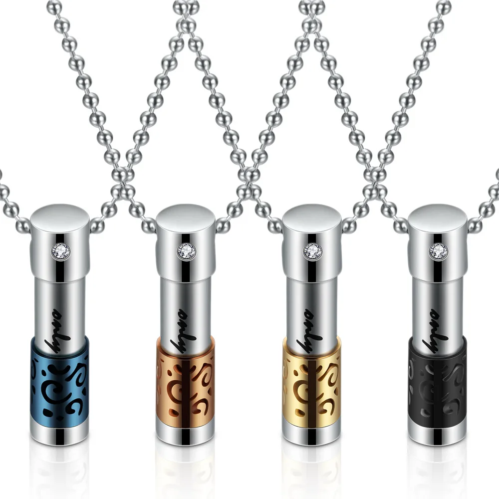 

New Arrival 316l Stainless Steel Cremation Urn Pendant Crystal Perfume Bottles Necklace Empty Pendant Collar Wholesale