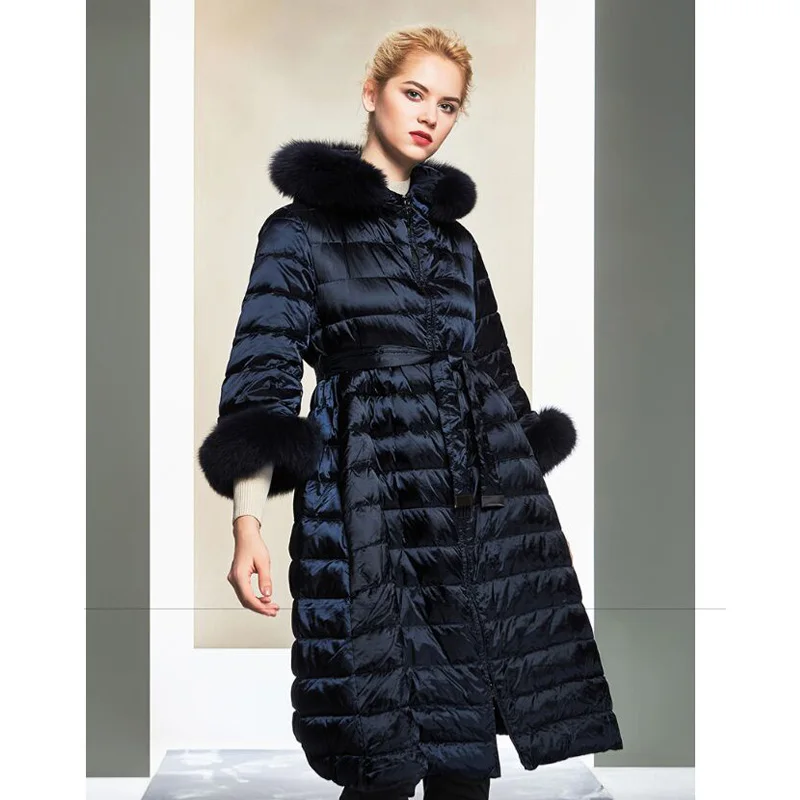 Натуральный Лисий Мех 2018 зимнее пальто Женская парка Толстая теплая куртка с