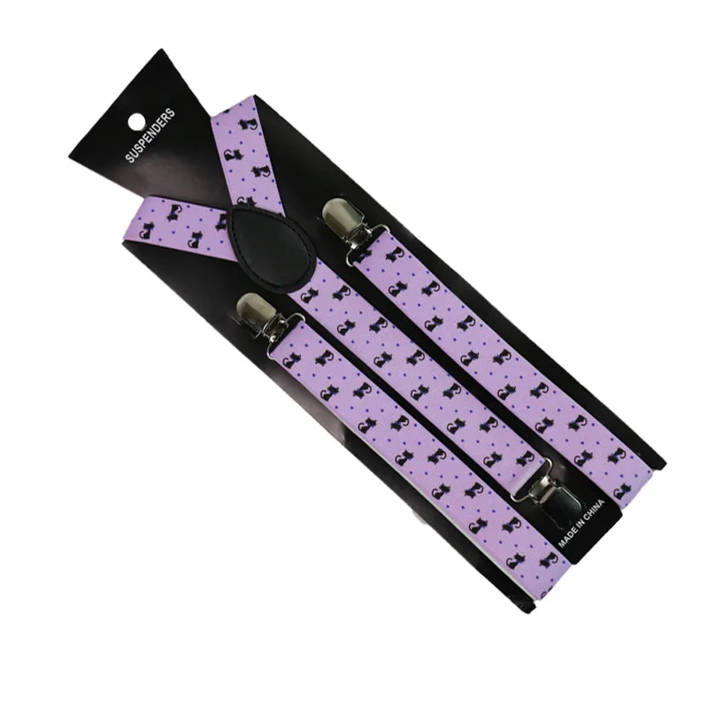 Winfox Fashion 2.5cm Wide Animal Print Cat Braces Suspenders Men Women Clip on Adjustable Clothes Pants | Аксессуары для одежды