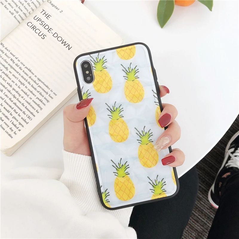 Summer Fresh Strawberry Pineapple Case for Iphone Xs Max Xr Glossy Fruit Hard Pc Silicon 6s 7 8plus X Back Cover |