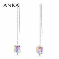 anka original cubic beads long chain earrings silver color piercing earrings for women office crystal from austria 120435