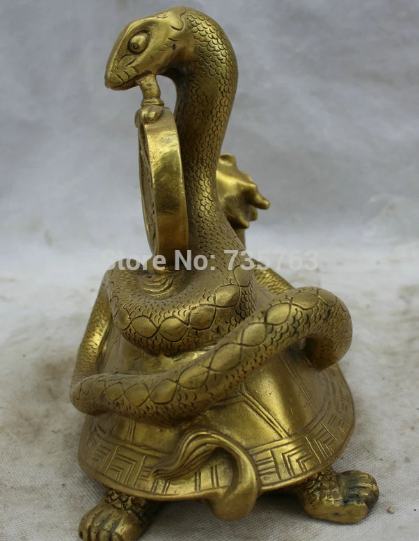 ZSR 001473 8" Chinese Folk Fengshui Brass Wealth Zodiac Snake Dragon Tortoise Turtle Statue | Дом и сад