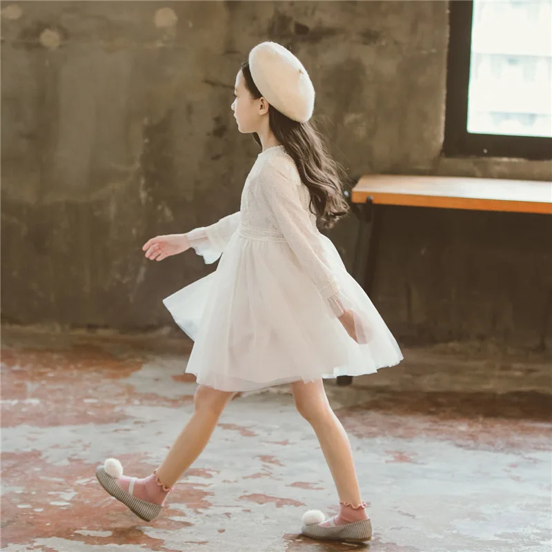 

Brand Kids Girl Dress 2019 New Baby Princess Dress Children Mesh Dress Patchwork Lace Floral Toddler Long Sleeve Clothes,#3845