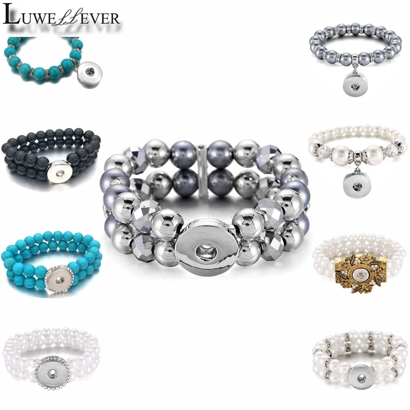 

New Arrival 297 Interchangeable Candy Colors Expandable Bead Stretch Glass Bead Bracelet 12mm 18mm Snap Button Bangle Women Gift