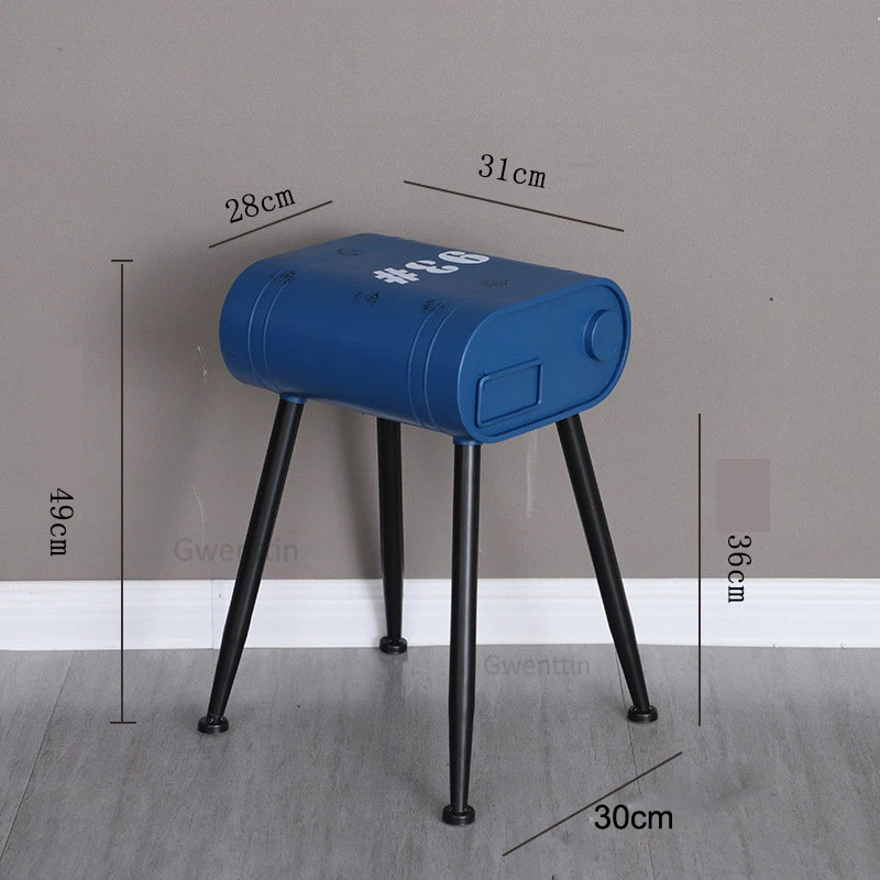 Синий Vintage Loft Gasoline Bucket Metal Stools Restaurant Bedroom Dining Chairs Petrol Barrel Chair Industrial Decor Bar Small Stool - Цвет: Синий