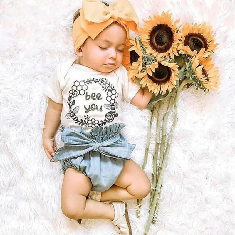 2 шт. хлопковые топы и джинсовые шорты для девочек|Комплекты одежды| |