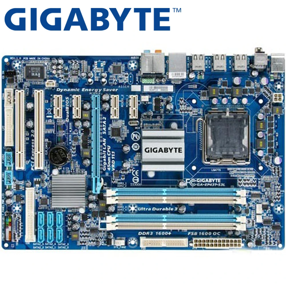GIGABYTE GA EP43T S3L настольная материнская плата P43 Socket LGA 775 для Core 2 Pentium D DDR3 16G ATX