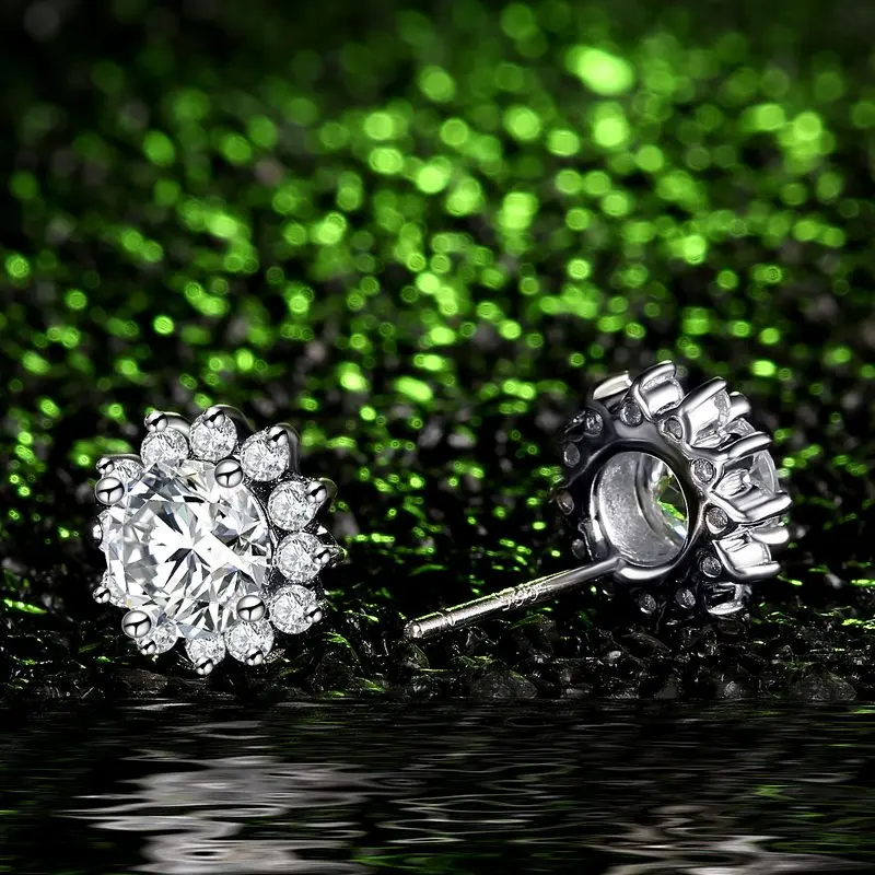 Серьги гвоздики с муассанитом 1 карат ювелирные изделия из натурального белого