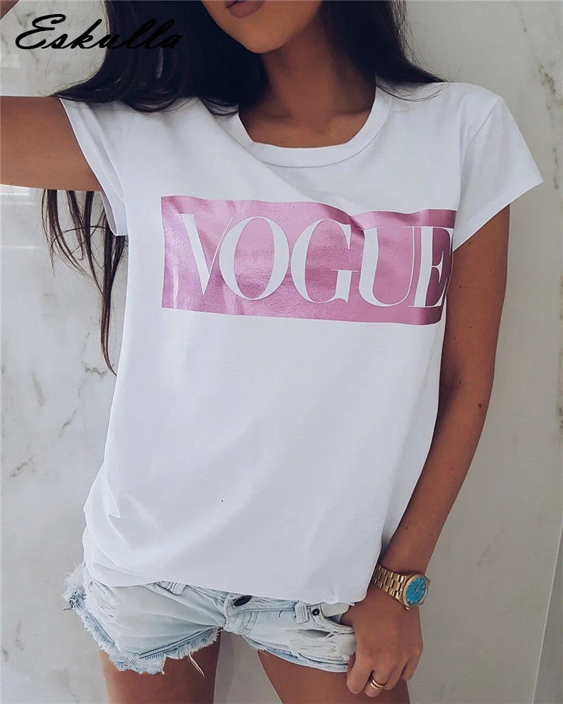 Eskulla Летняя женская футболка Новое поступление модная с принтом VOGUE Женская Топы