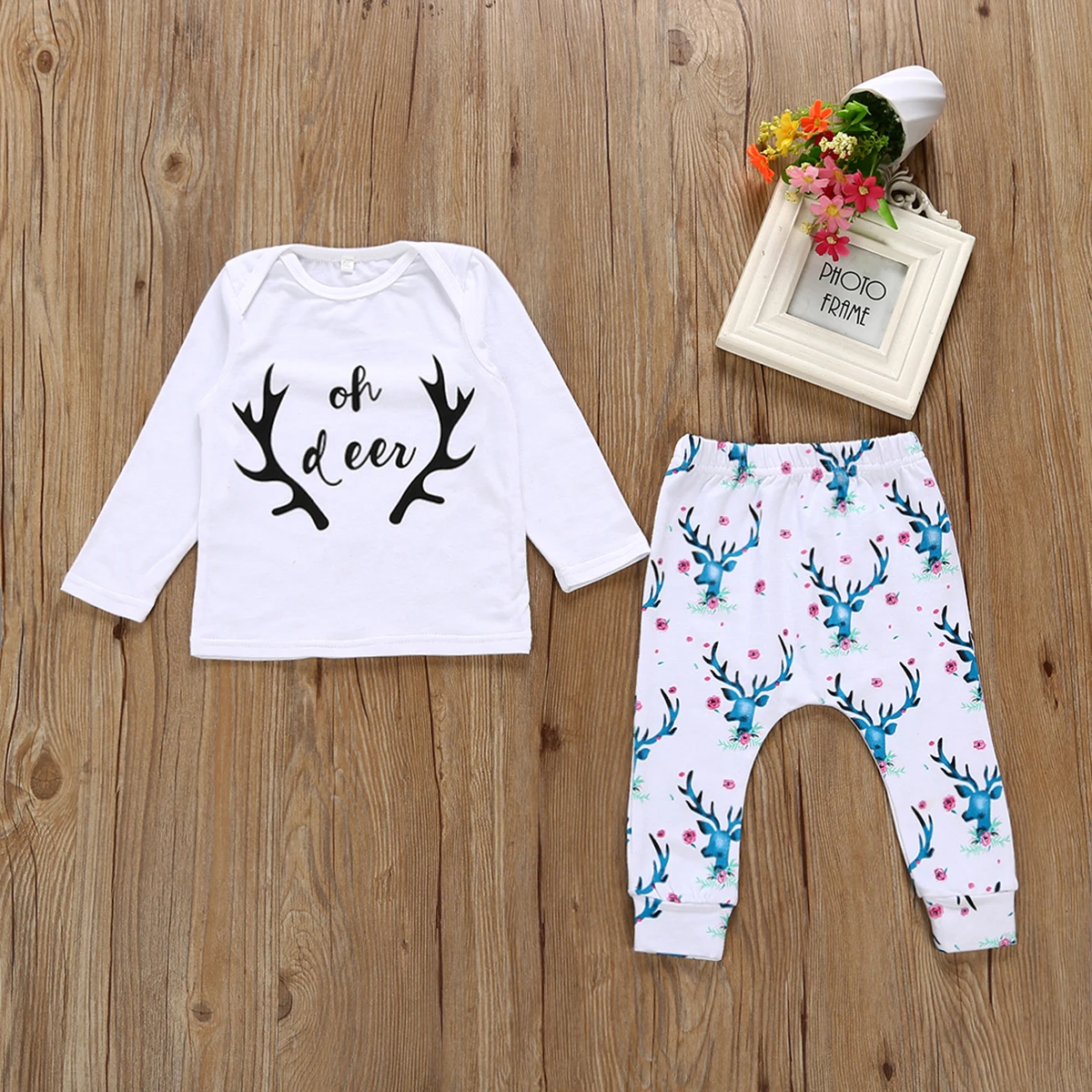 Hot Cute Baby Clothing Newborn Girls Soft Cotton Long Sleeve Deer Tops T-shirt Pants Outfift Set Clothes 2pcs | Детская одежда и