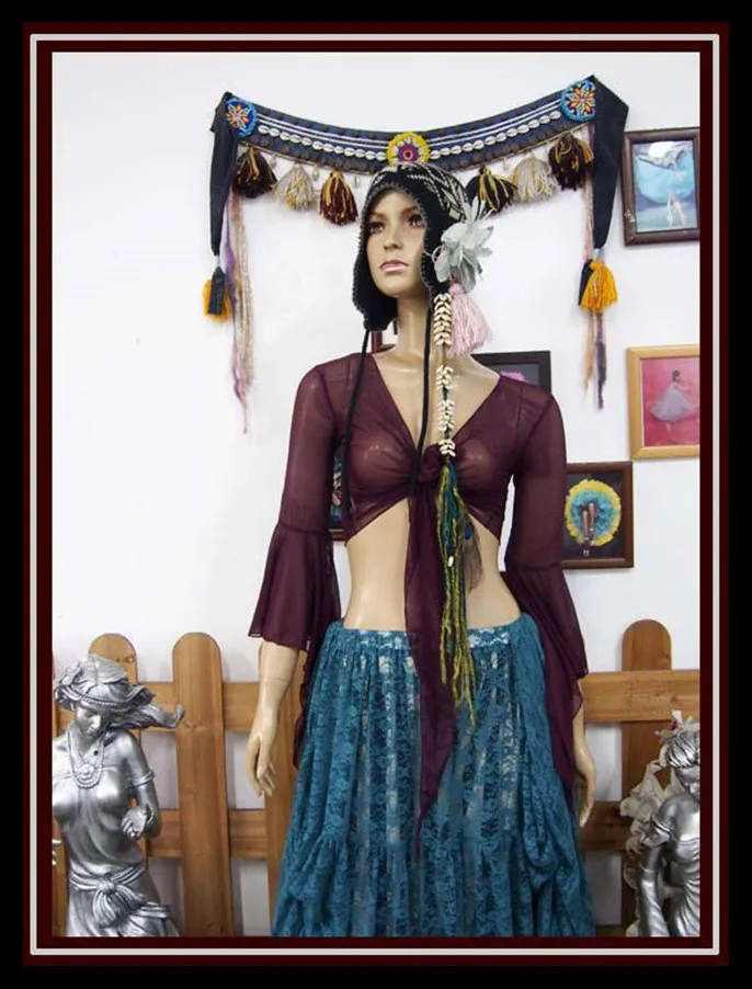 Топ для танца живота прозрачный тонкий топ с рукавами трубами Цыганский Богемия