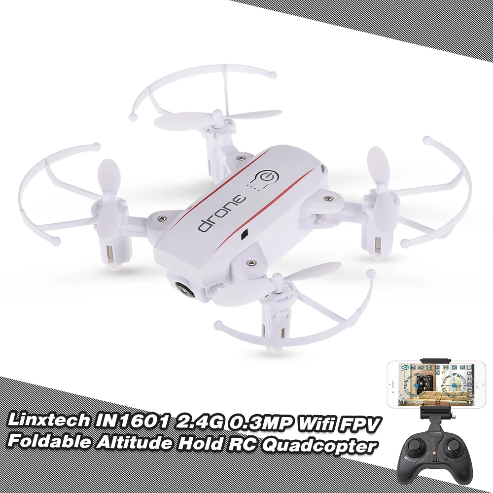 Linxtech IN1601 мини Радиоуправляемый Дрон с камерой 2,4G 0.3MP Wifi FPV Квадрокоптер с дистанционным управлением Вертолет складные дроны - Цвет: White 0.3MP
