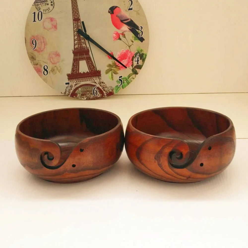 Экологичный Деревянный Круглый ящик для хранения шерстяной миски органайзер