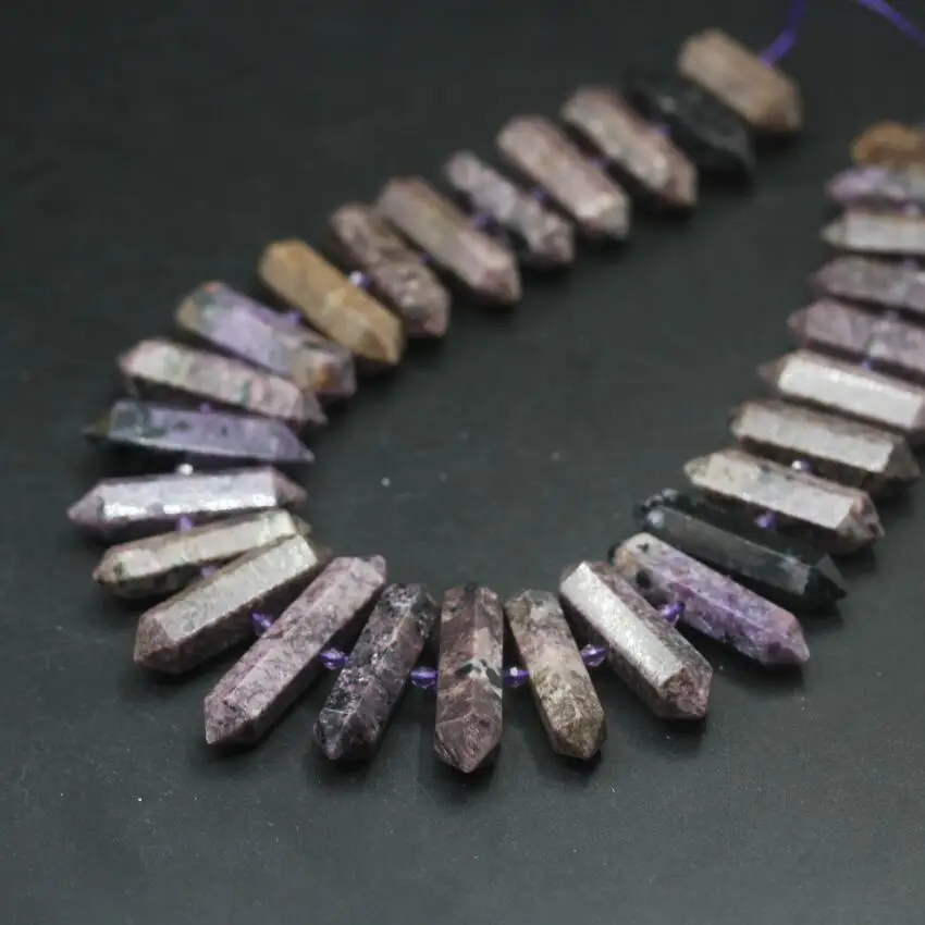 

15.5"strand Natural Charoite Hexagon Double Point Pendants,Purple Gems Stone Faceted Slice Nugget Loose Beads Jewelry Making