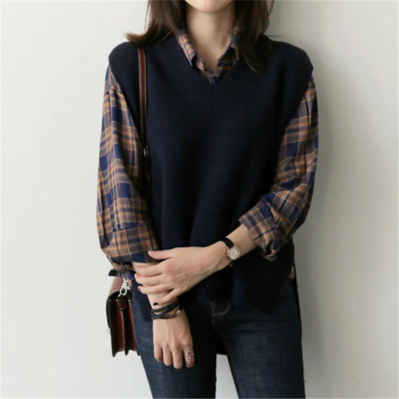 Новинка весна-осень 2019 Модный женский свободный шерстяной жилет свитер