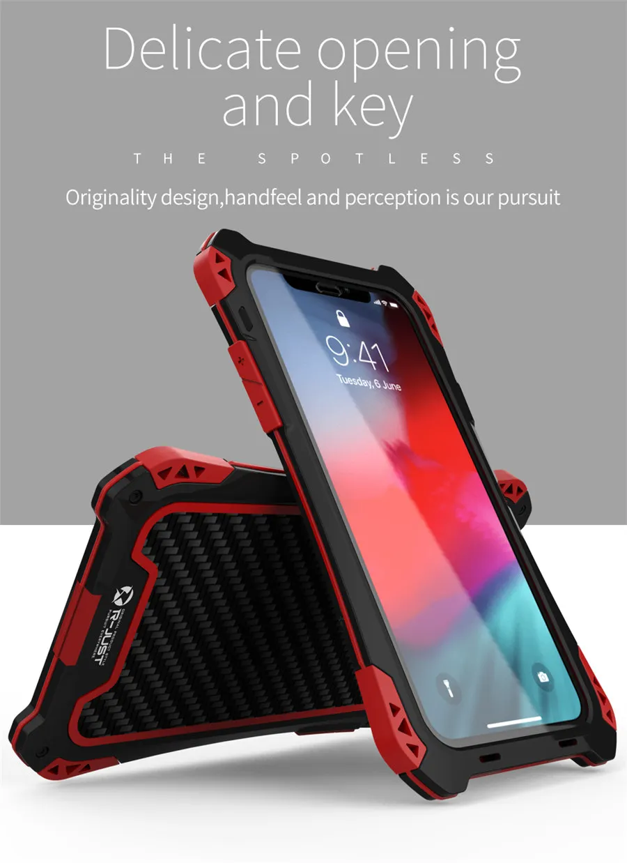 R-JUST, чехол для iPhone Xs, противоударный, всплеск, водонепроницаемый, ТПУ, углеродное волокно, металлический бампер, чехол для iPhone XR Xs Max