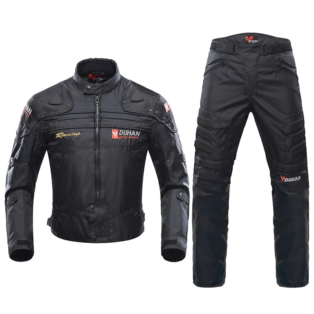 D-020 Black Suit DUHAN мотоциклетная куртка костюм для мотокросса куртка и брюки мото куртка защитное снаряжение броня Мужская мотоциклетная одежда - Цвет: D-020 Black Suit