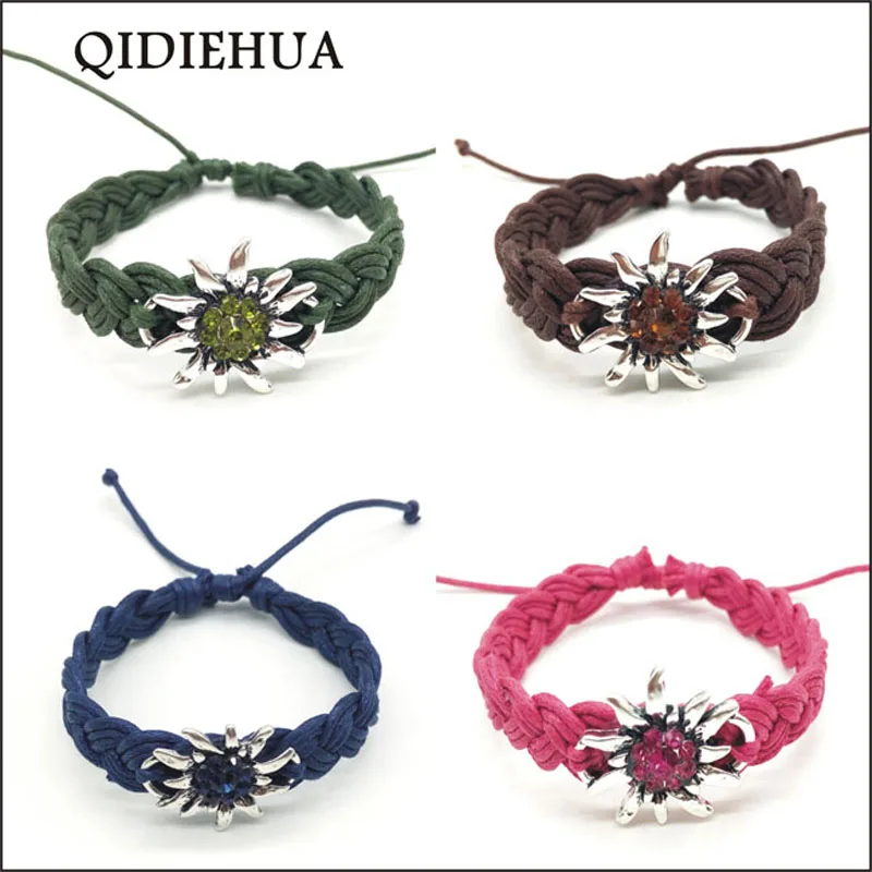 QIDIEHUA, серебряный цвет, ручной работы, Edelweiss браслеты и браслеты, регулируемые, счастливые, разноцветные, ручной работы, браслеты дружбы для женщин