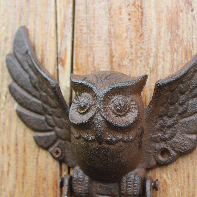 Rustic Owl Cast Iron Door Knocker Farmhouse Accents Heavy Metal Flying Animal Figurine Garden Arts Crafts Decor Knocking Handle | Дом и сад