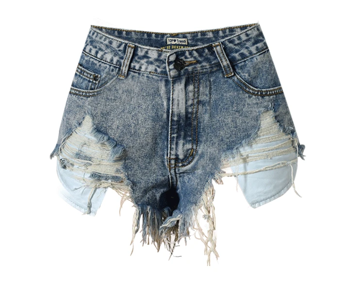 

New European and American women decorating height waist torn irregular leaky pocket, snowflake nostalgic Cowboy SHORTS