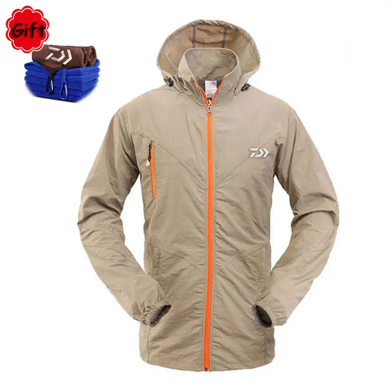 Khaki Coat Весенне-летняя одежда для рыбалки, Мужская дышащая одежда с защитой от солнца и УФ-лучей, спортивная одежда, рубашка для рыбалки, штаны, бесплатный подарок, полотенце - Цвет: Khaki Coat