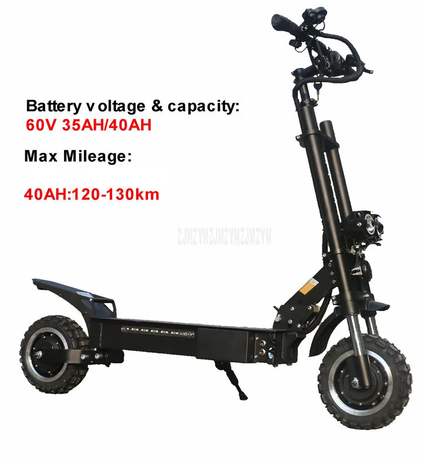 60V 35AH/40AH двойной диск 1600 Вт* 2 внедорожный электрический скутер скейтборд складной E самокат Скутер 11 дюймов колеса максимальное пройденное расстояние в милях 120-130 км - Цвет: 60V 40AH Black