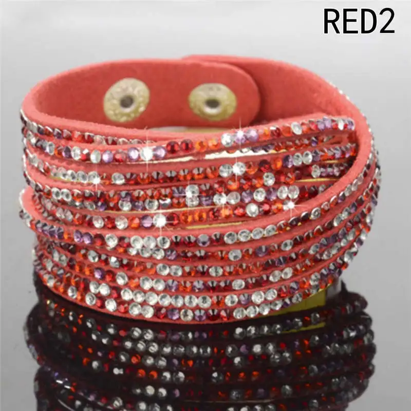 RD2 Модные стразы, кожа, браслет, кристалл, многослойные браслеты, браслеты для женщин/мужчин - Окраска металла: RD2