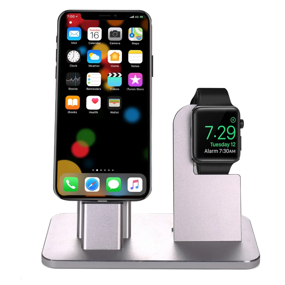 2 в 1 зарядная док-станция Подставка держатель для iPhone 10x8 7 6s Plus 5s SE алюминиевый кронштейн держатель колыбели зарядное устройство для часов Cha