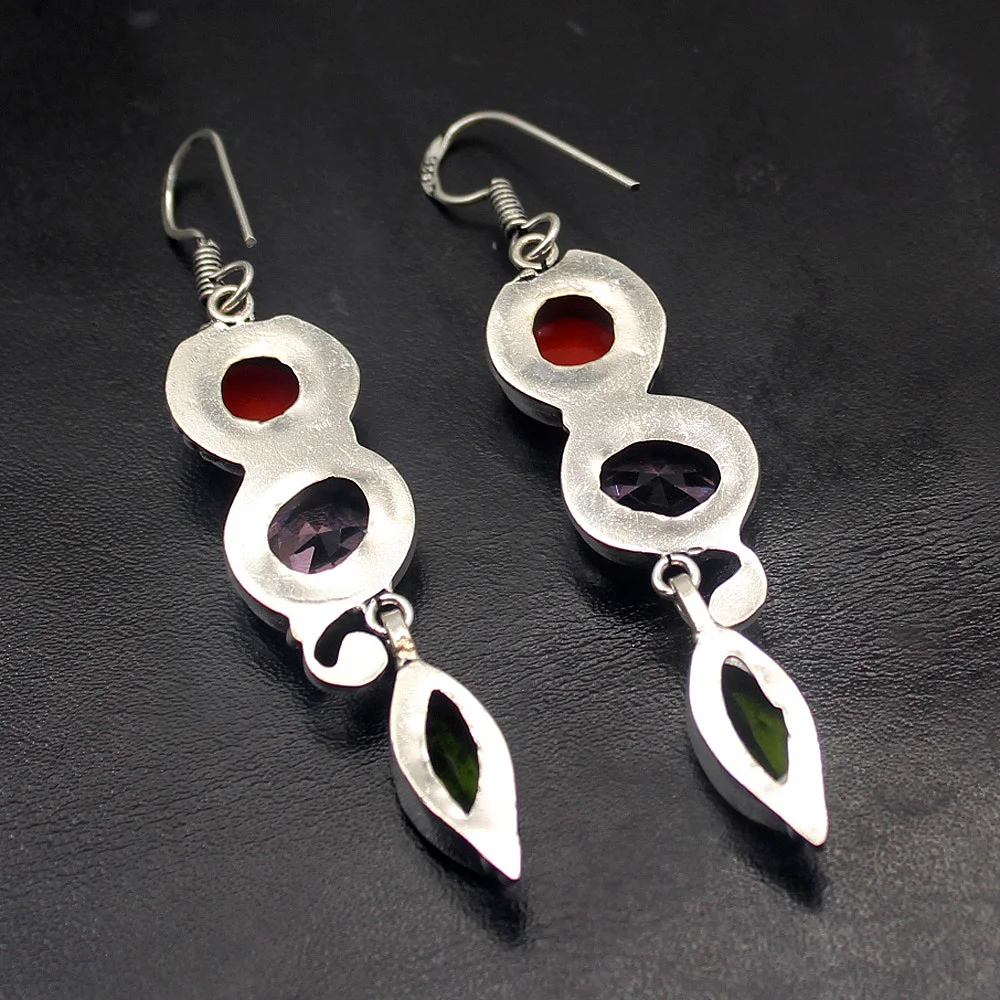 925 Sterling Silver Multi Gems Dichroic Glass Peridot Fashion Jewelry Dangle Women Earrings AK46 | Украшения и аксессуары