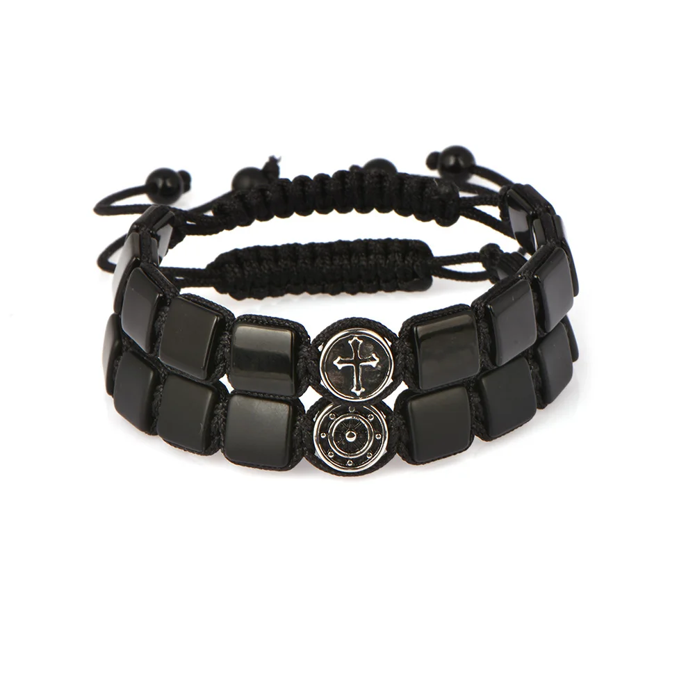 Браслет для руля из нержавеющей стали с черным ониксом и квадратными бусинами