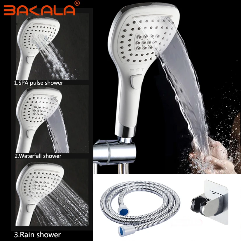 

BAKALA New Design Waterfall 3 Function Hand Held Shower Head High Pressure Rain Shower Sprayer Set Water Saving New Design