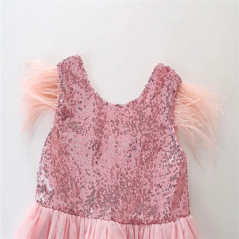 LUEISENY Toddler Baby Princess Dress Girl Sleeveless Tassel Tulle Backless Sequin Mini Party Dresses | Детская одежда и обувь